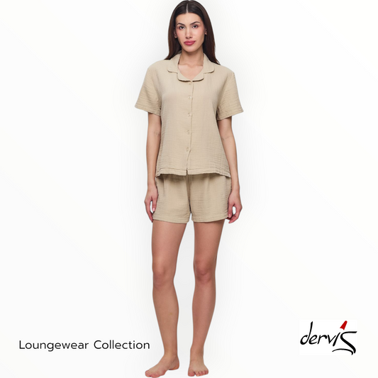 Natural Cotton Muslin Handmade Women's Short Pajamas