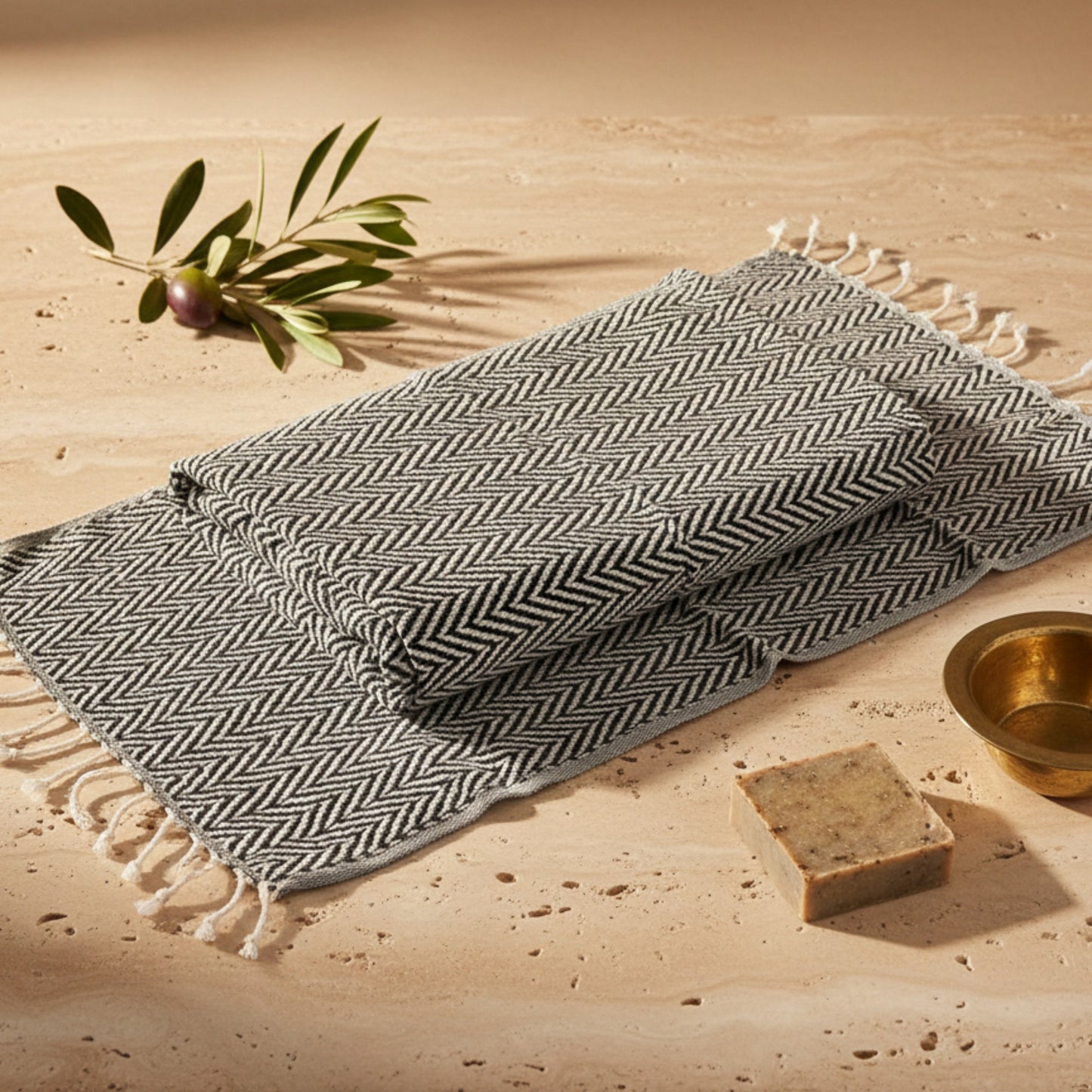 Zigzag Design Turkish Hand Towel Handwoven, Natural Cotton, Sustainable Anatolian Craft