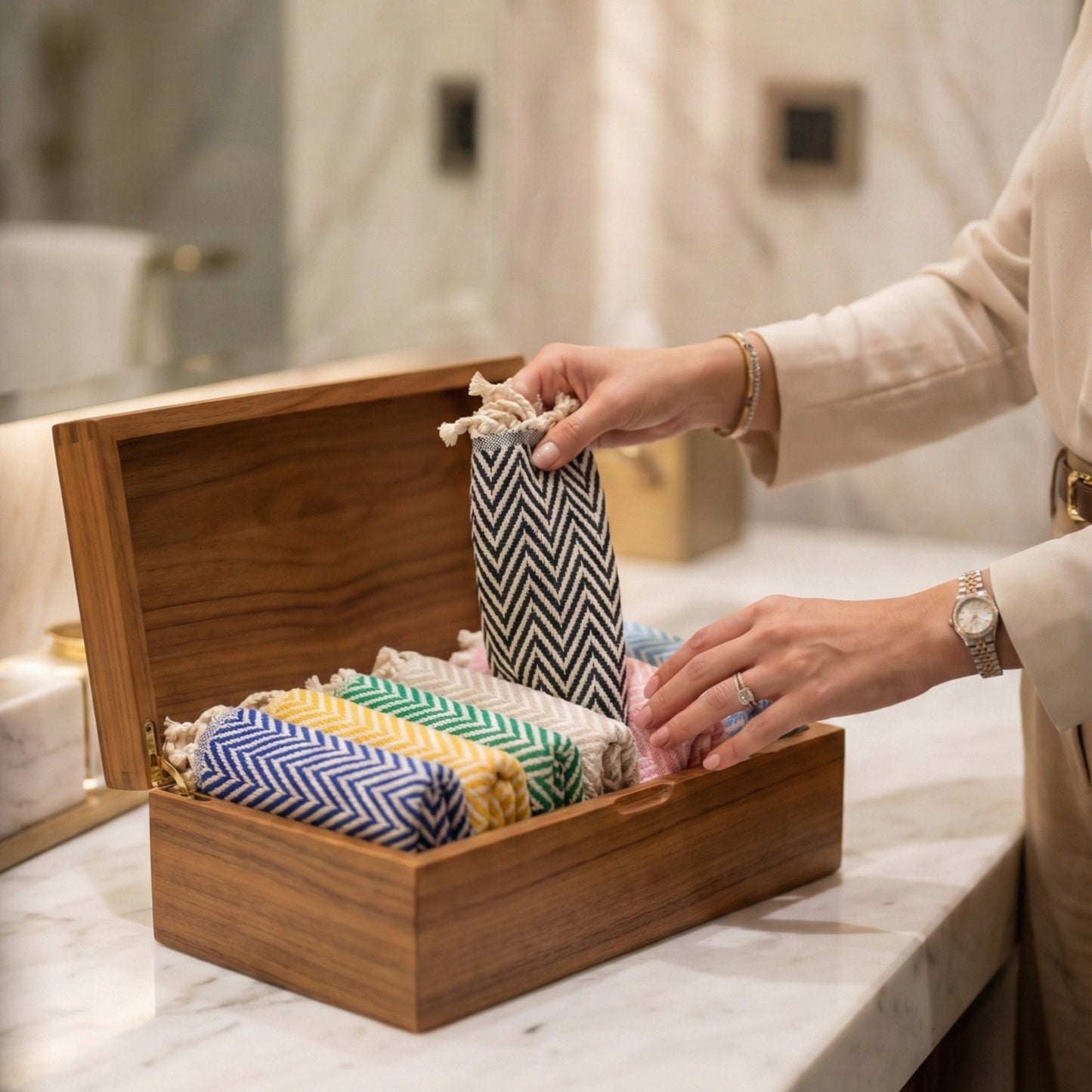 Zigzag Design Turkish Hand Towel Handwoven, Natural Cotton, Sustainable Anatolian Craft