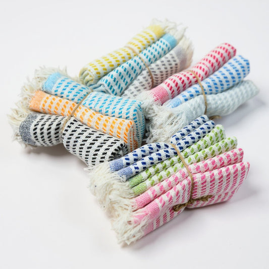 3-piece handwoven cotton towel set in random colors, multipurpose use as tea towel, guest towel, wash cloth, baby towel, kitchen towel, or sport towel