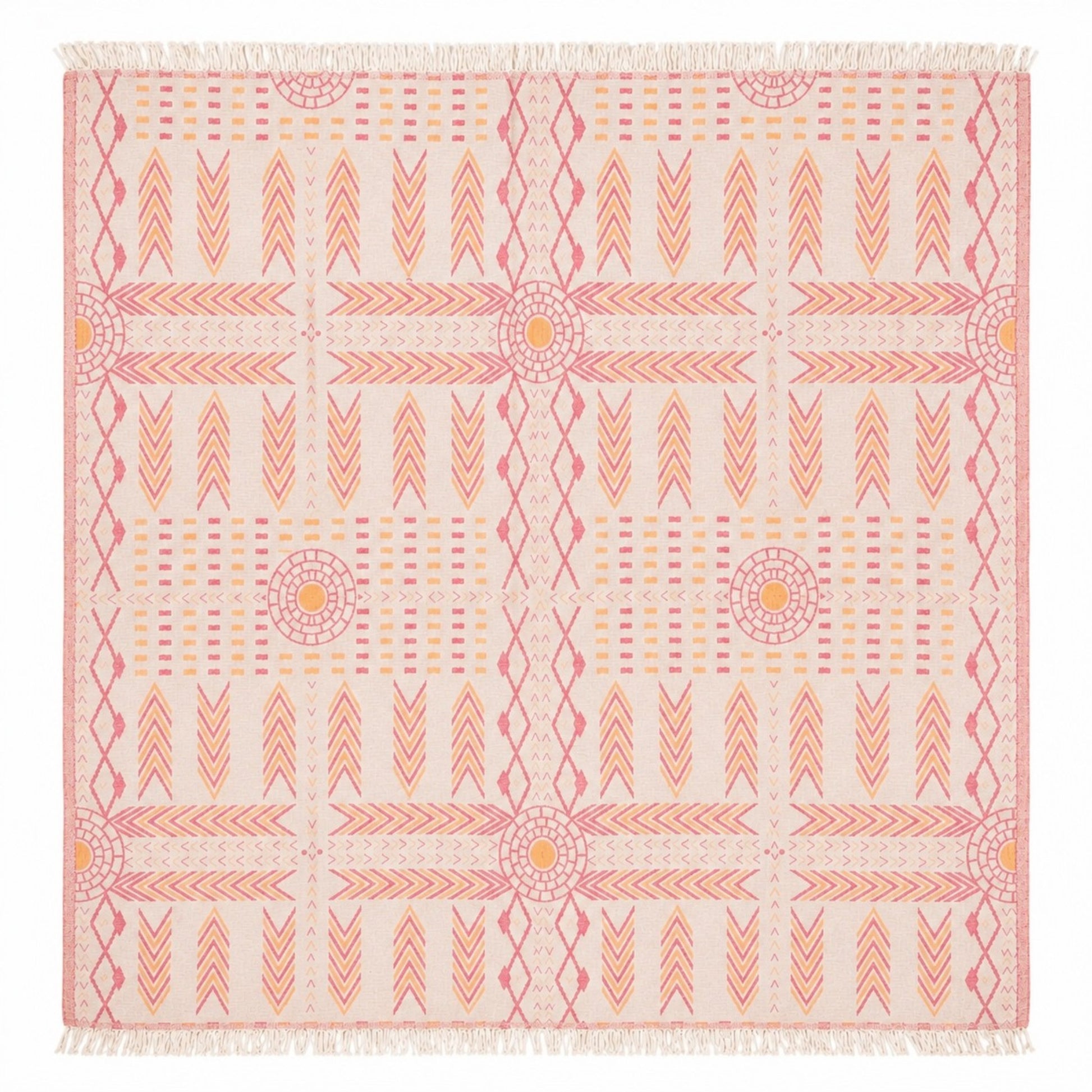 Kilim Heritage reversible Turkish cotton muslin throw blanket in ivory with a jacquard woven kilim-inspired pattern, 130 x 150 cm.