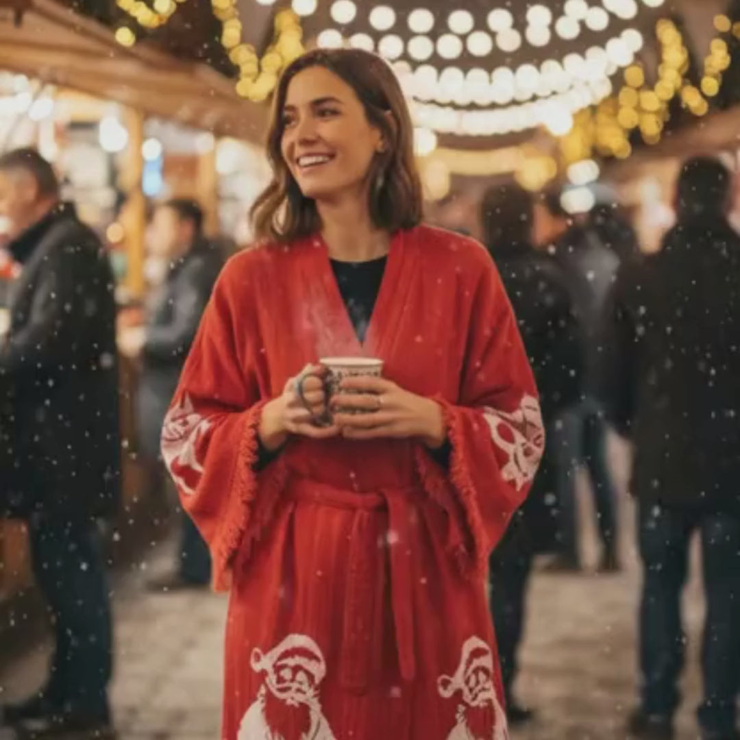 Christmas Design Kimono Robe - Hand Made & Hand Print