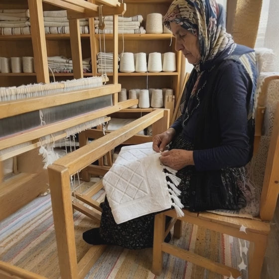 Hand-woven Baklava Design Turkish hand towel with traditional diamond pattern