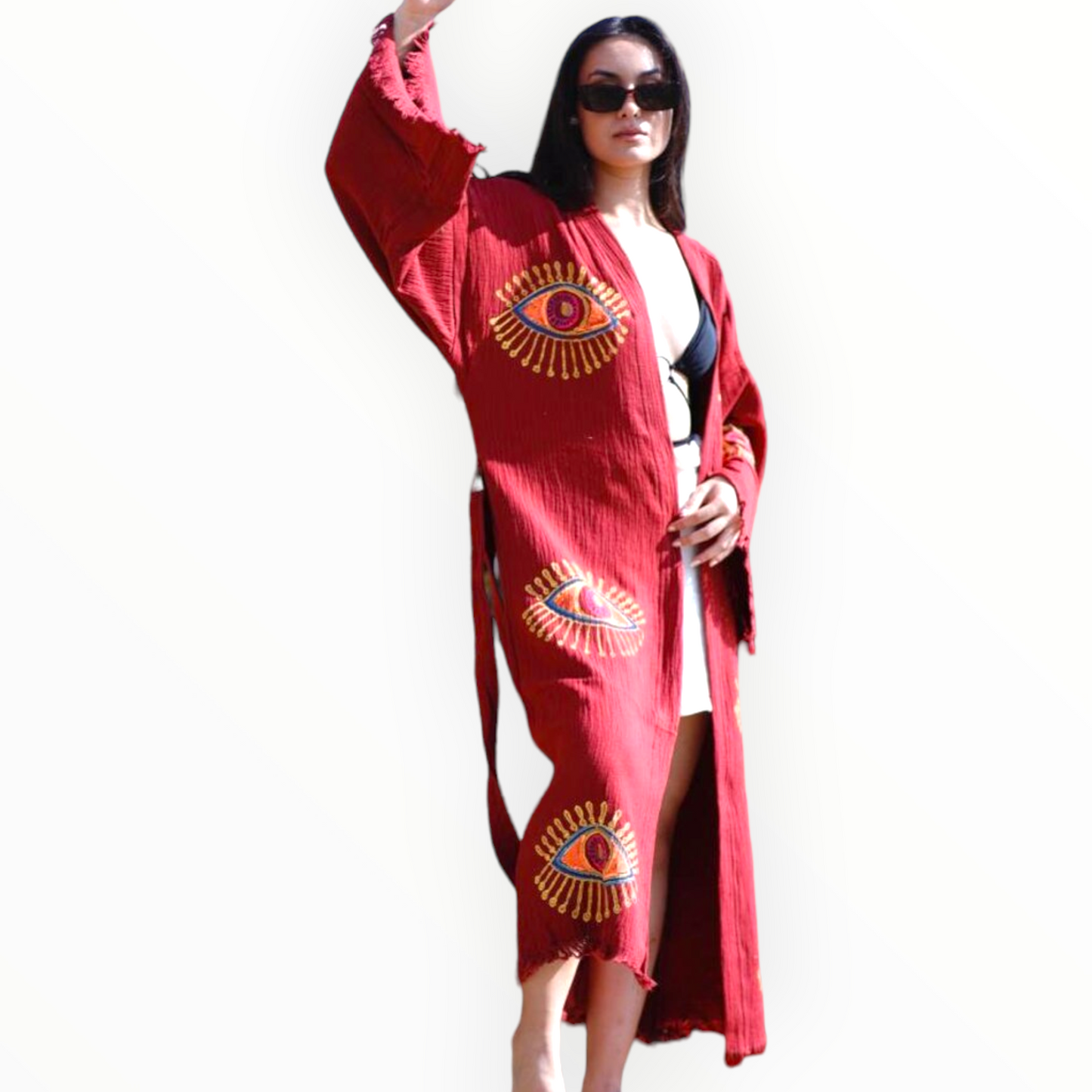 Evil Eye Terra Cotta Kimono Kaftan Robe