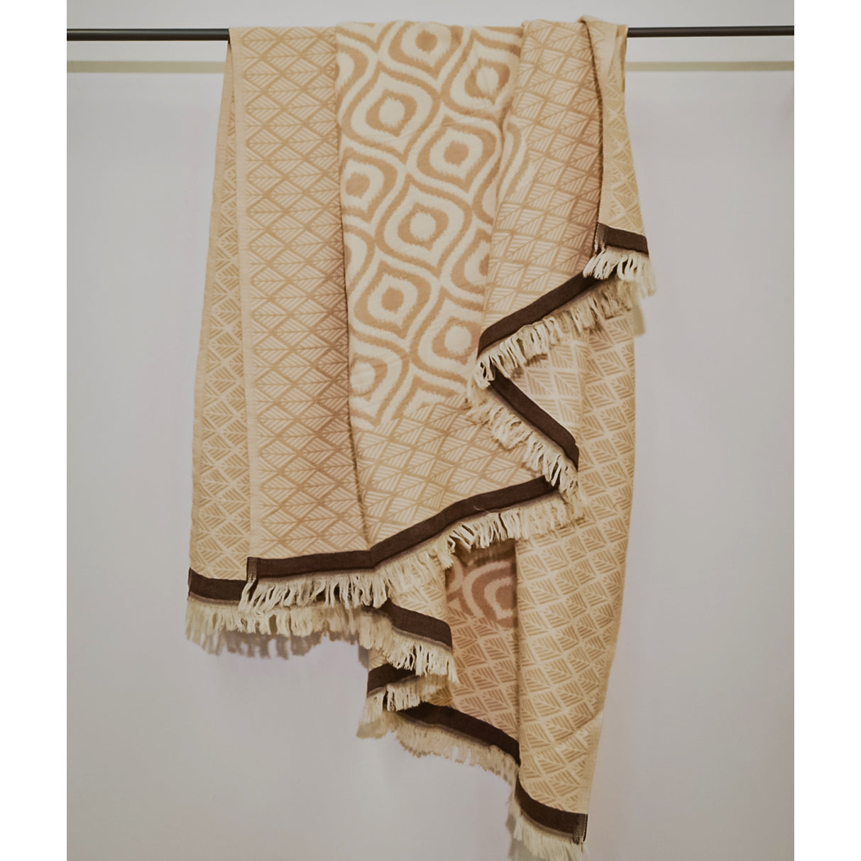 Ikat Design Turkish Towel Throw Blanket Brown