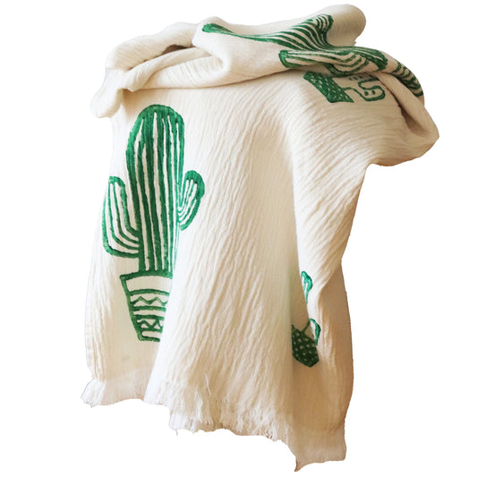 Hand Print Cactus Design Turkish Towel Pestemal