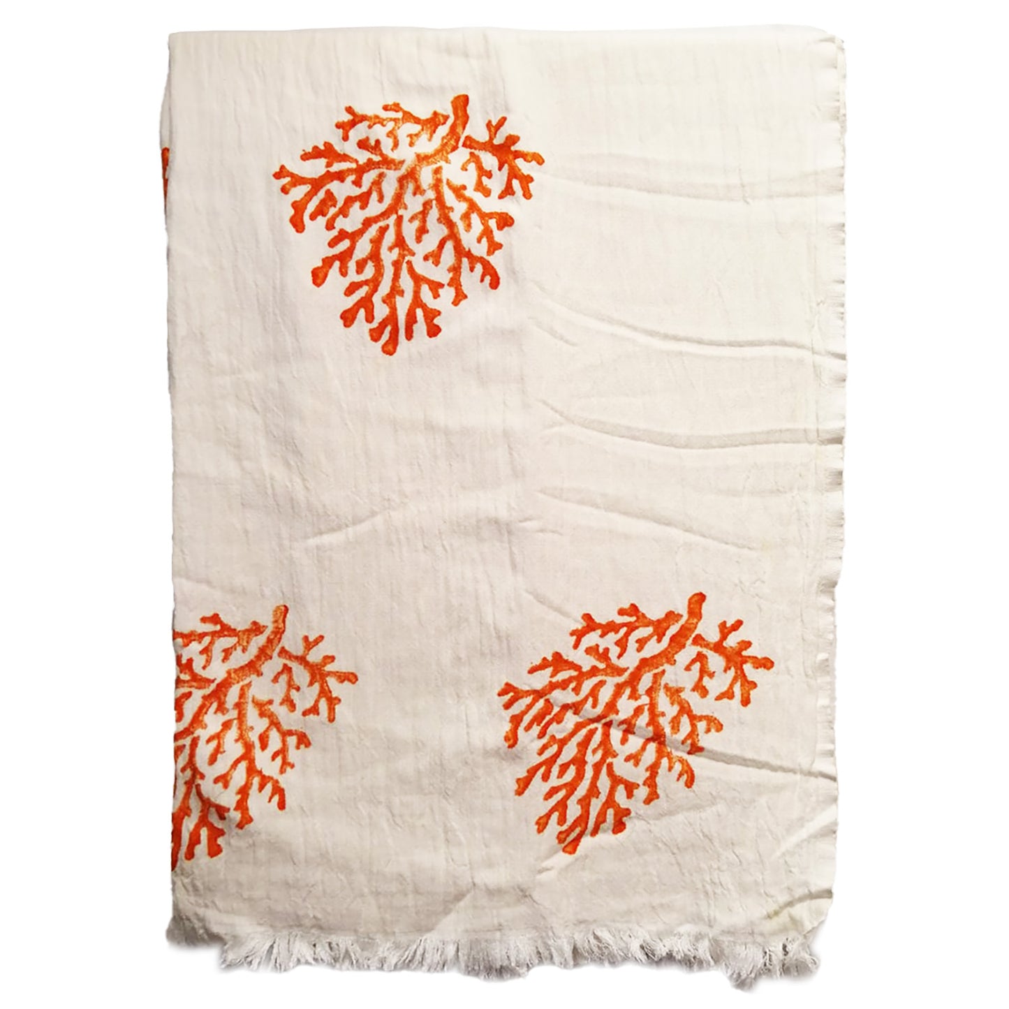 Hand Print Coral Design Turkish Towel Pestemal