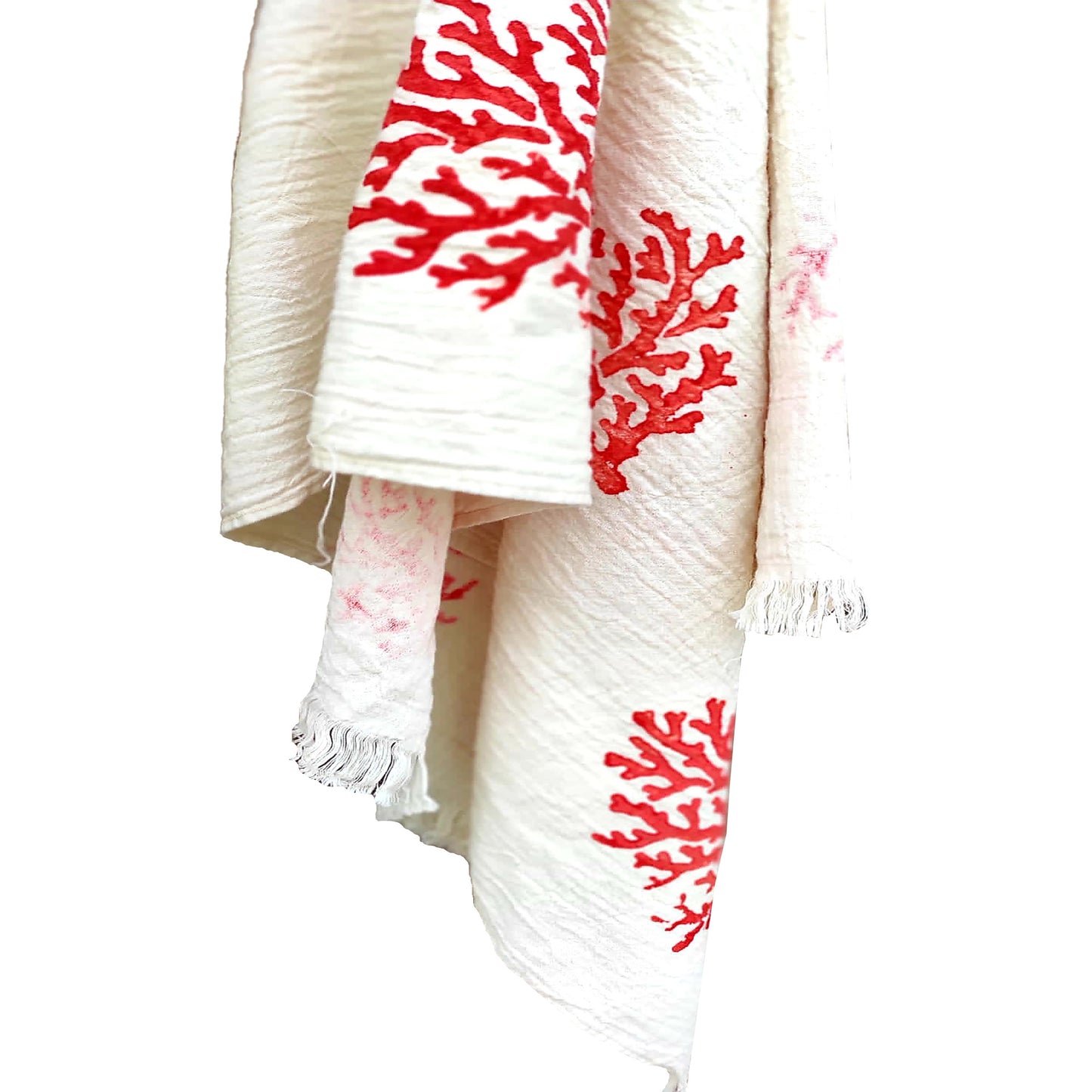 Hand Print Coral Design Turkish Towel Pestemal