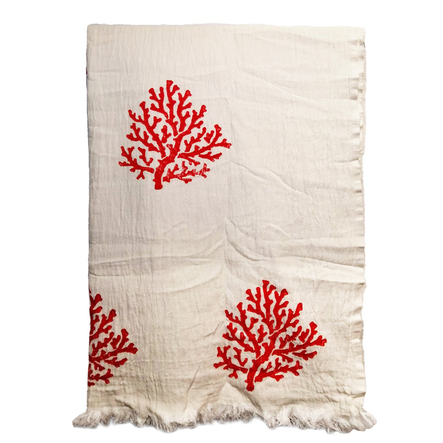 Hand Print Coral Design Turkish Towel Pestemal