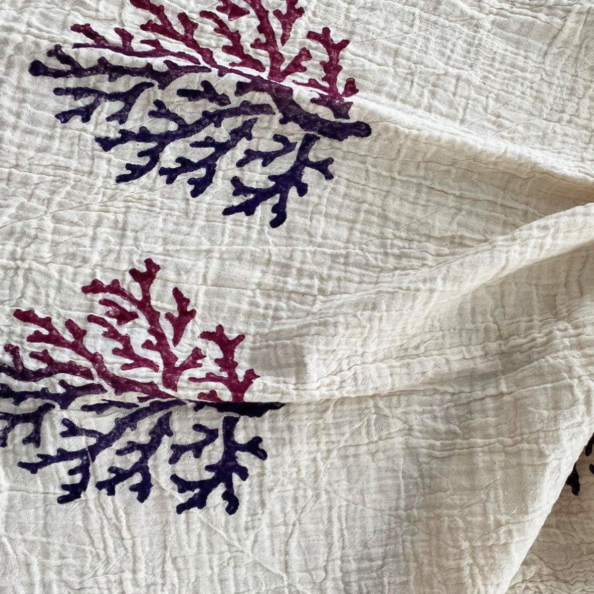 Hand Print Natural Cotton Turkish Towel Blanket - Bed Cover