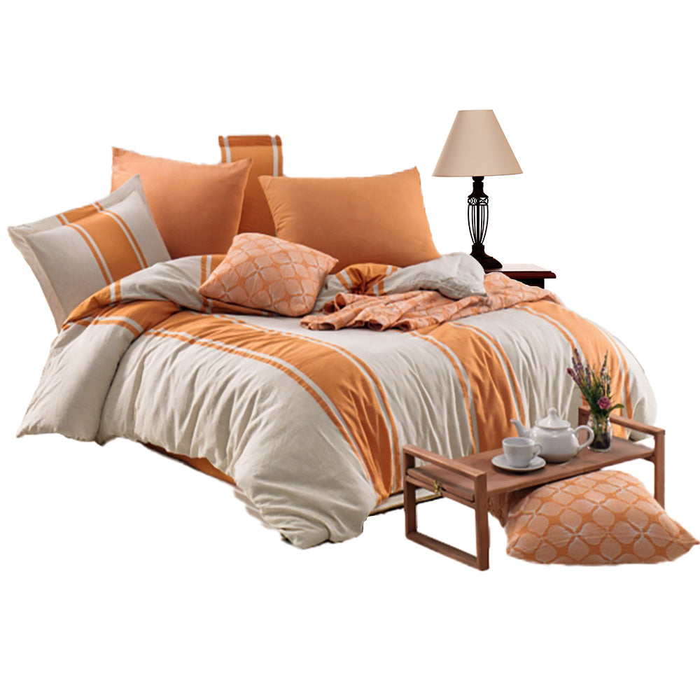 Natural Linen Bedding Orange and Ecru