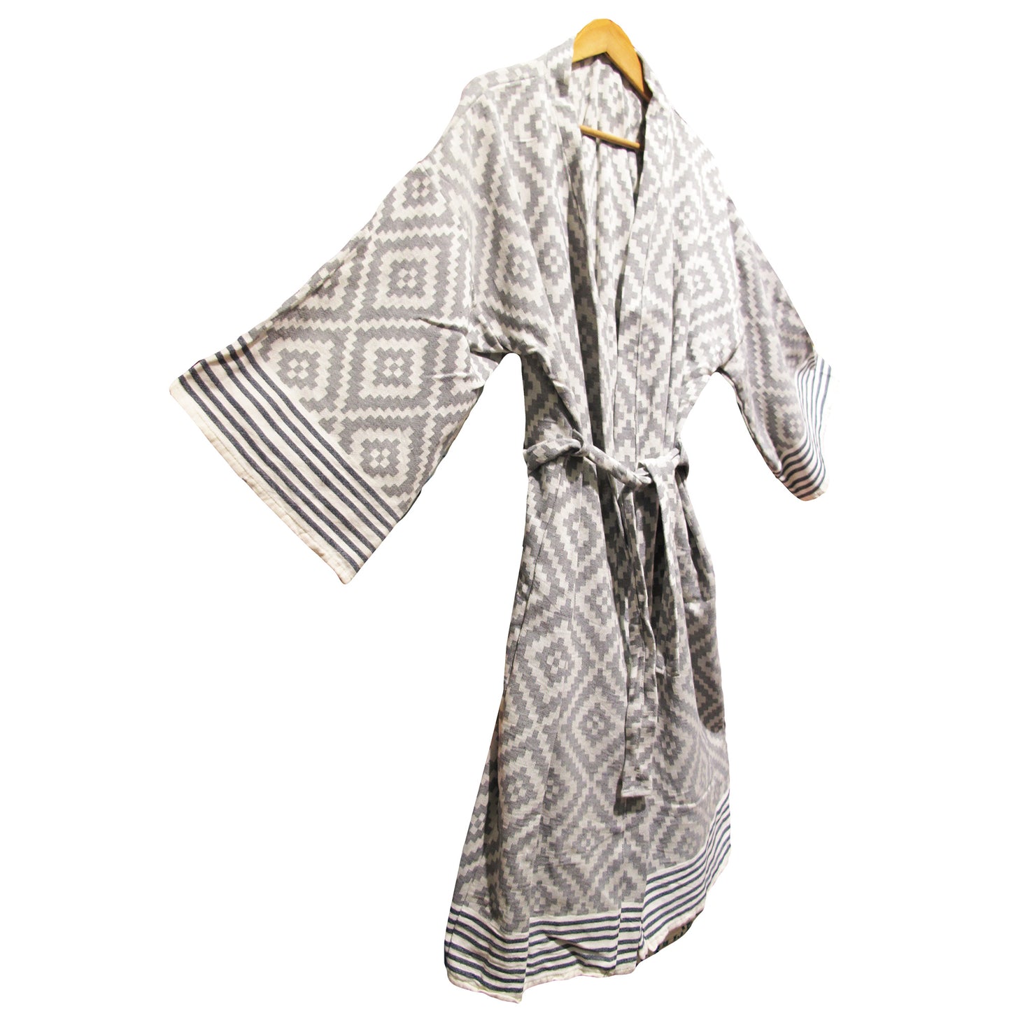 Hand-Woven Natural Cotton Grey Turkish Towel Kimono
