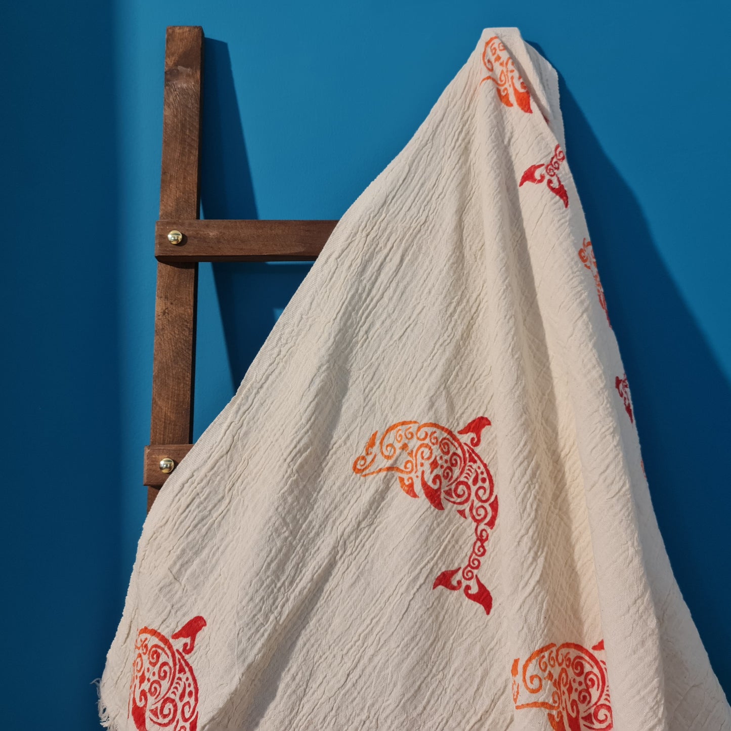 Hand Print 3D Fish Design Turkish Towel Pestemal