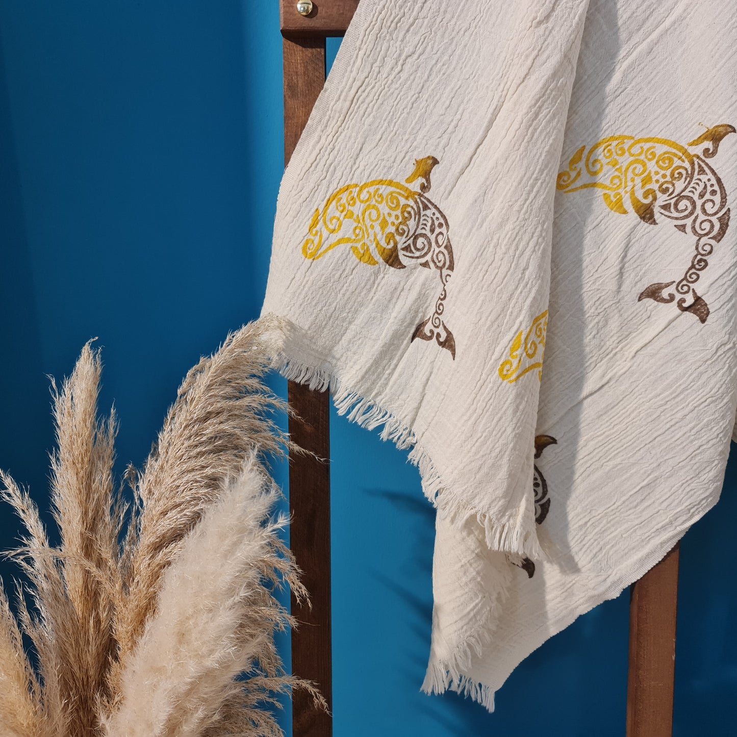 Hand Print 3D Fish Design Turkish Towel Pestemal