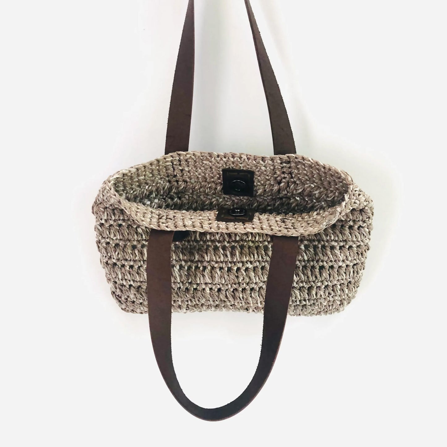 Hand-Made Hand Knitted Hand Bag With Leather Eco Handles