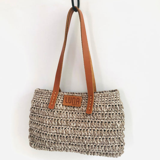Hand-Made Hand Knitted Hand Bag With Leather Eco Handles