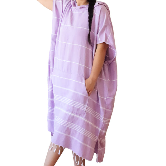 Hand Woven Turkish Towel Hooded Poncho Lilac