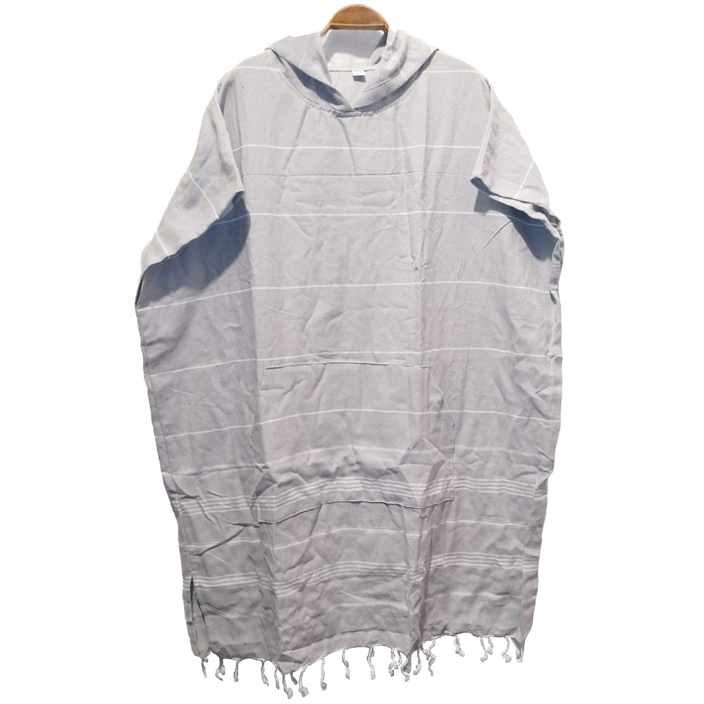 Hand Woven Turkish Towel Hooded Poncho Grey