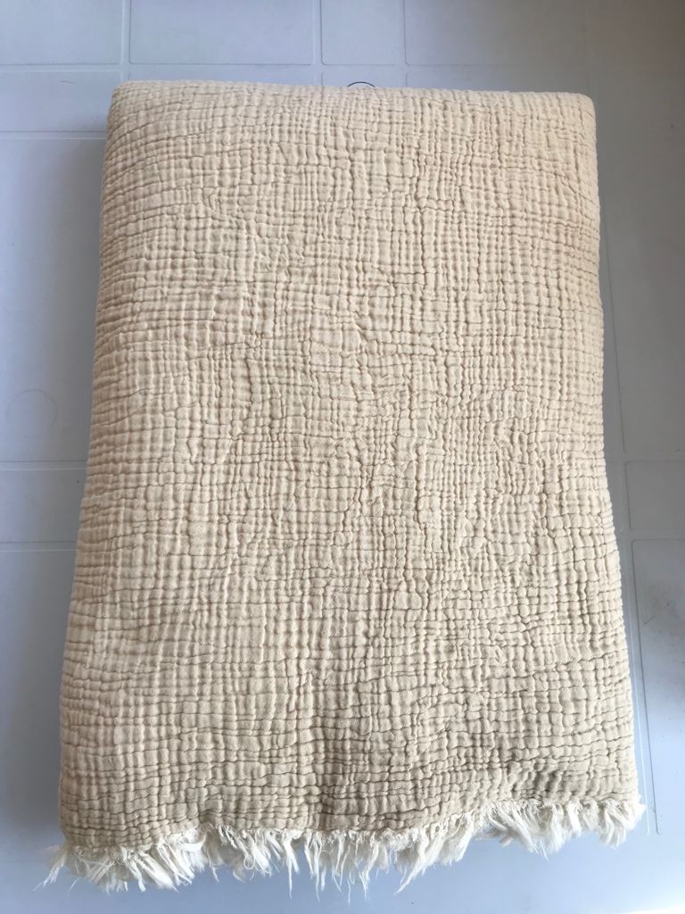 Natural Cotton Muslin Bed Cover - Blanket