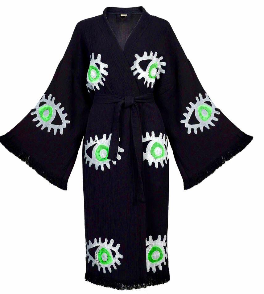 Hand-Woven Natural Cotton Eye Pattern Turkish Towel Kimono