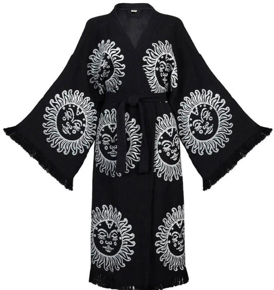 Hand-Woven Natural Cotton Sun Pattern Turkish Towel Kimono