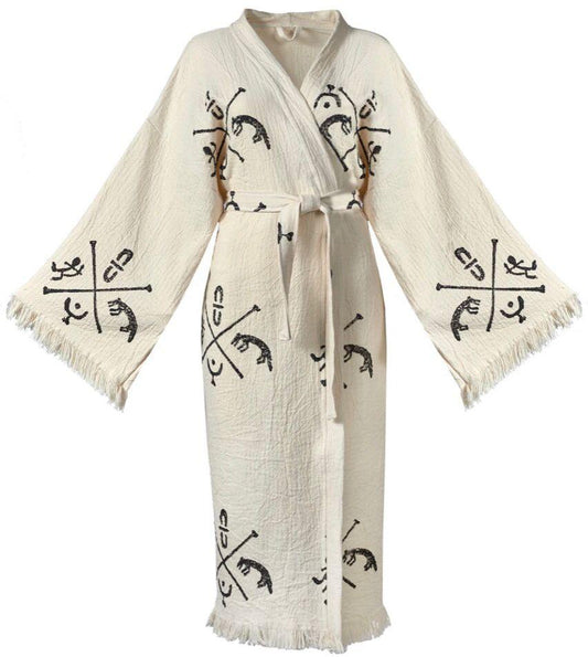 Hand-Woven Natural Cotton Ancient Pattern Turkish Towel Kimono