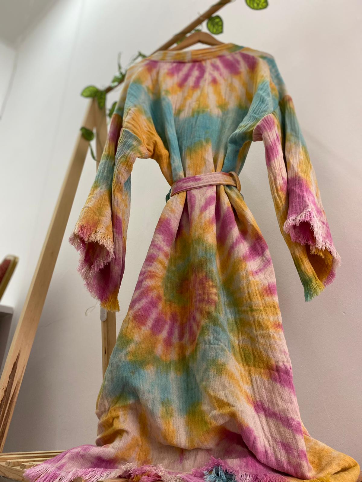 Turkish Towel Kimono Kaftan Bathrobe Tie Dye Design