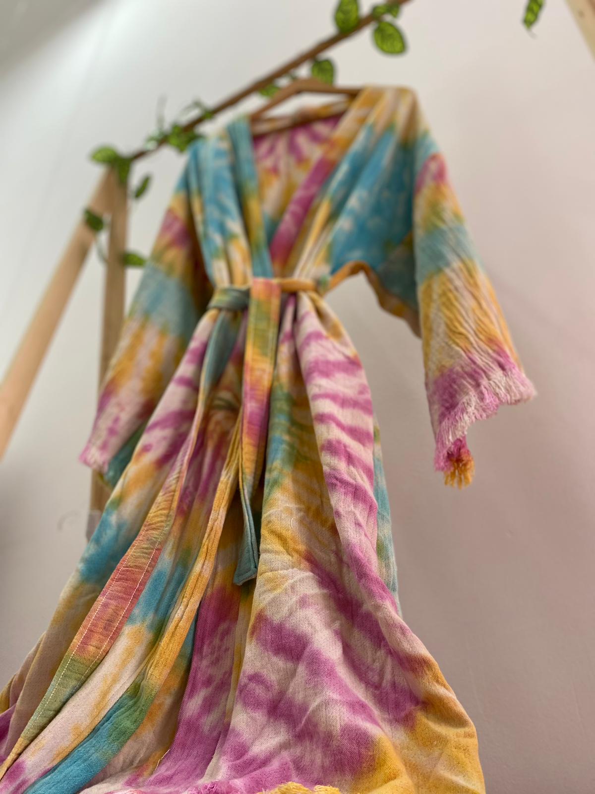 Turkish Towel Kimono Kaftan Bathrobe Tie-Dye Design