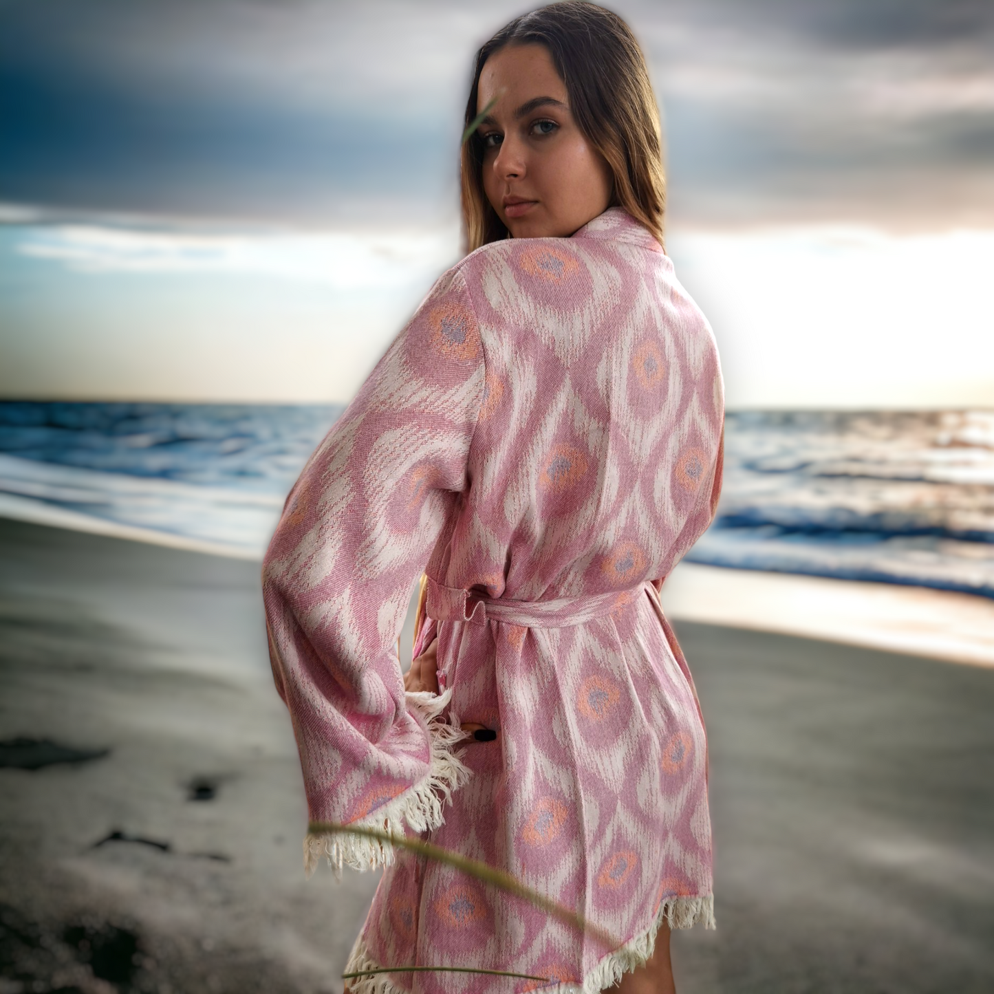 Ikat Design Turkish Towel Kimono