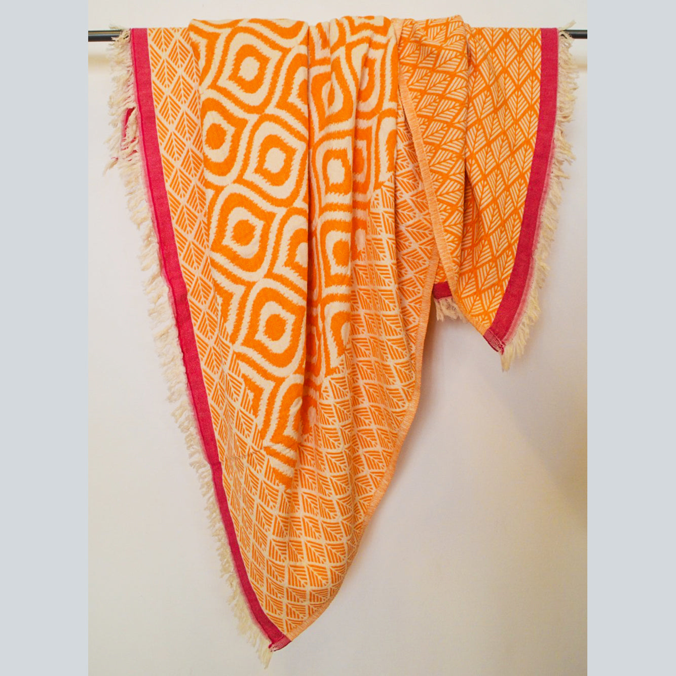 Ikat Design Turkish Towel Throw Blanket Orange