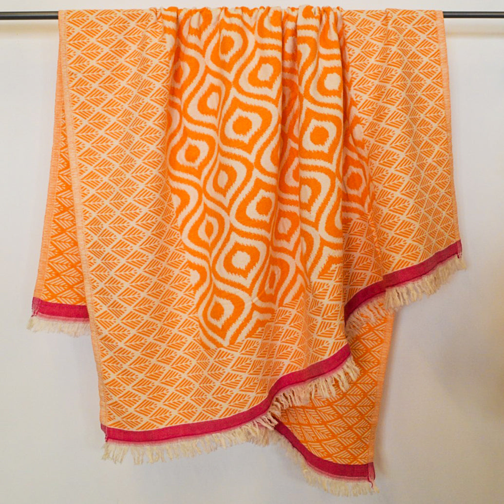 Ikat Design Turkish Towel Throw Blanket Orange