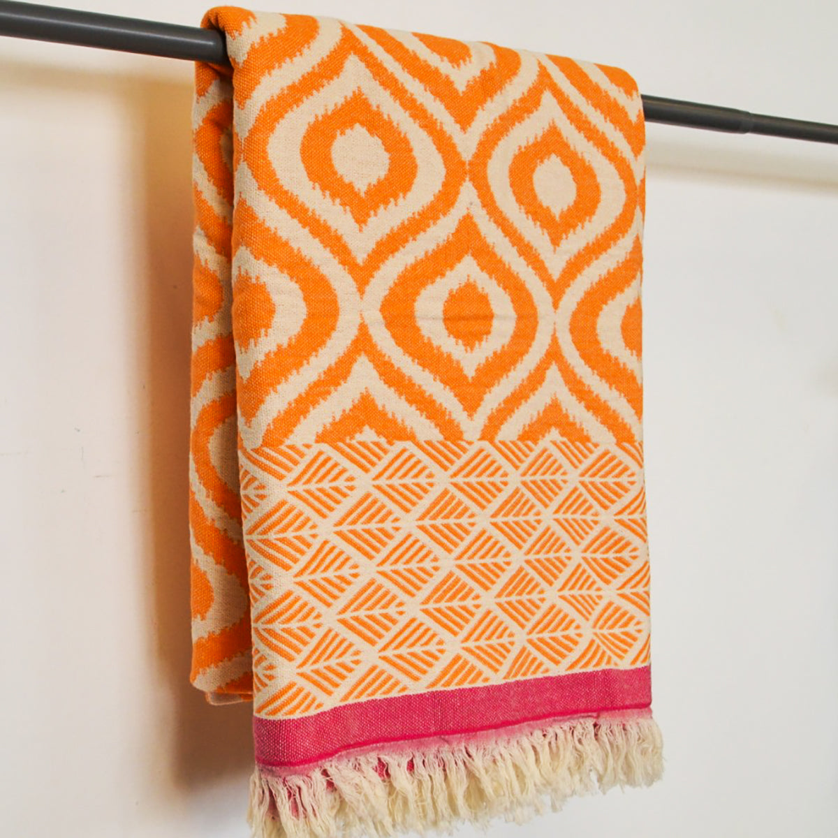 Ikat Design Turkish Towel Throw Blanket Orange