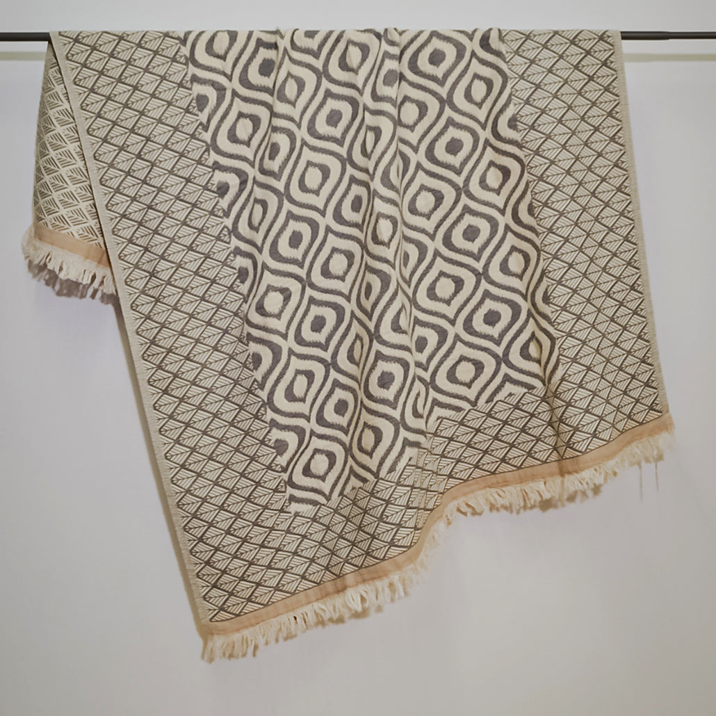 Ikat Design Turkish Towel Throw Blanket Gri