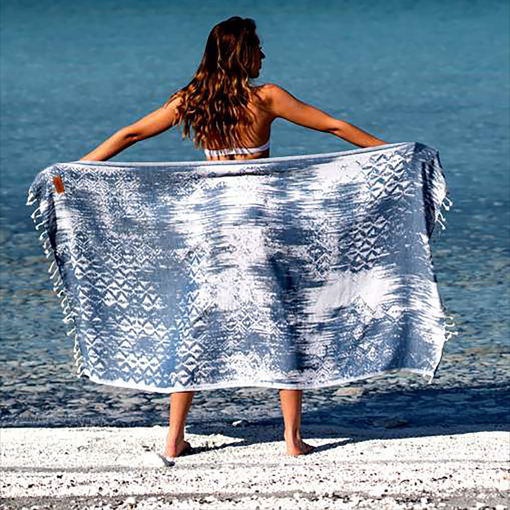 Jacquard Design Natural Cotton Turkish Towel Pestemal Indigo