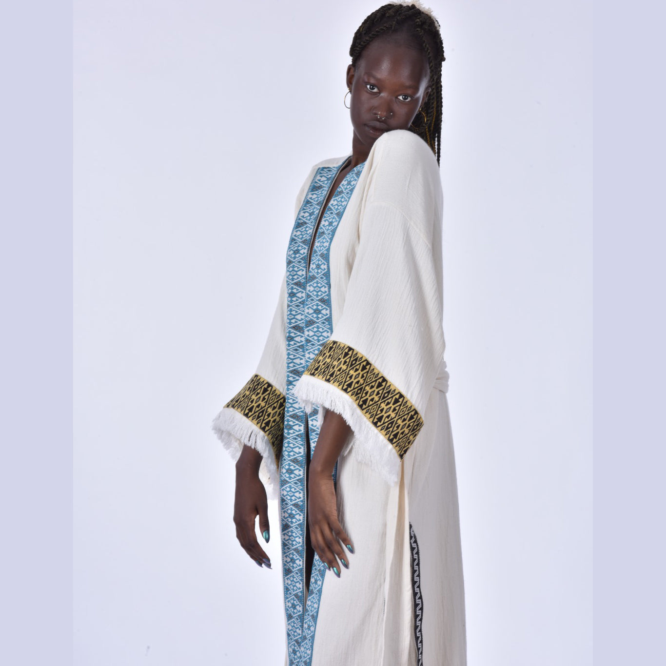 Kaftan Kimono Hand Made Borders Hand Woven