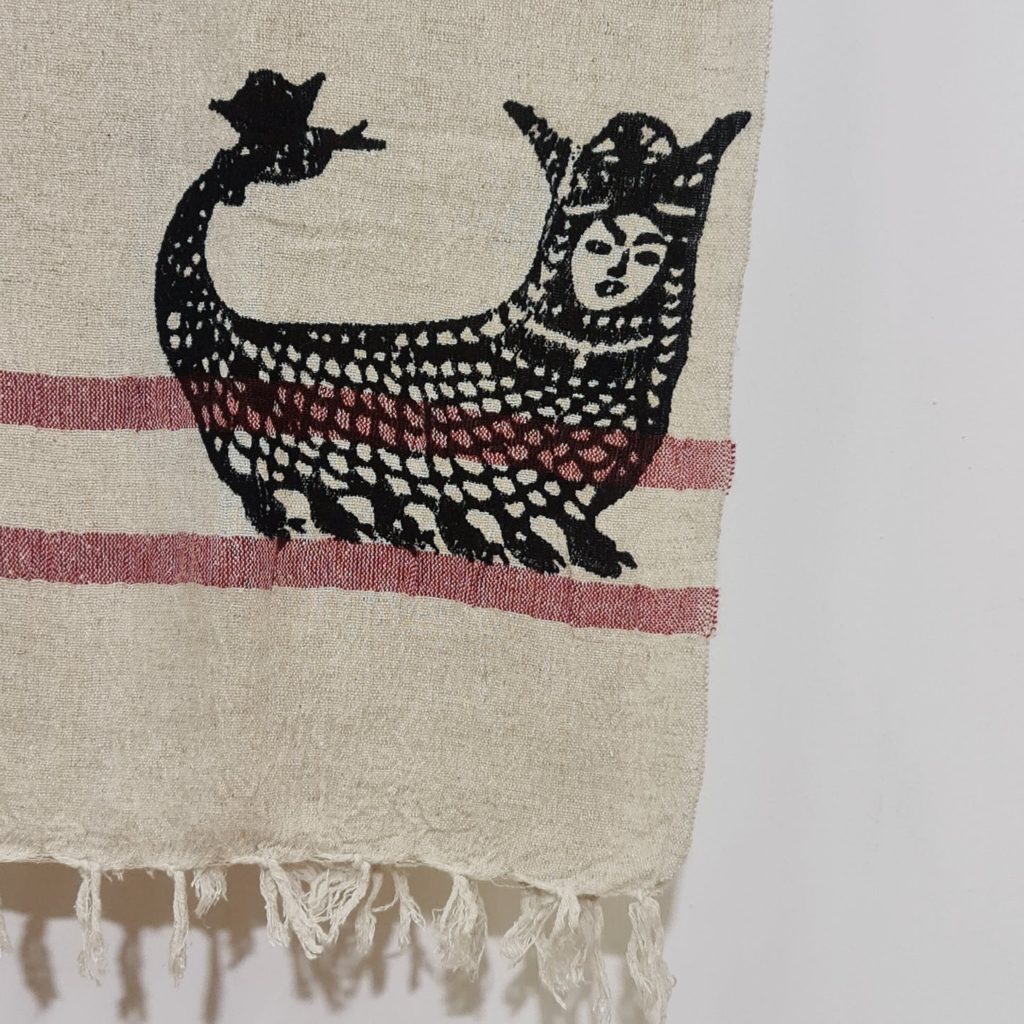 Linen Turkish Towel Pestemal Shahmaran Pattern