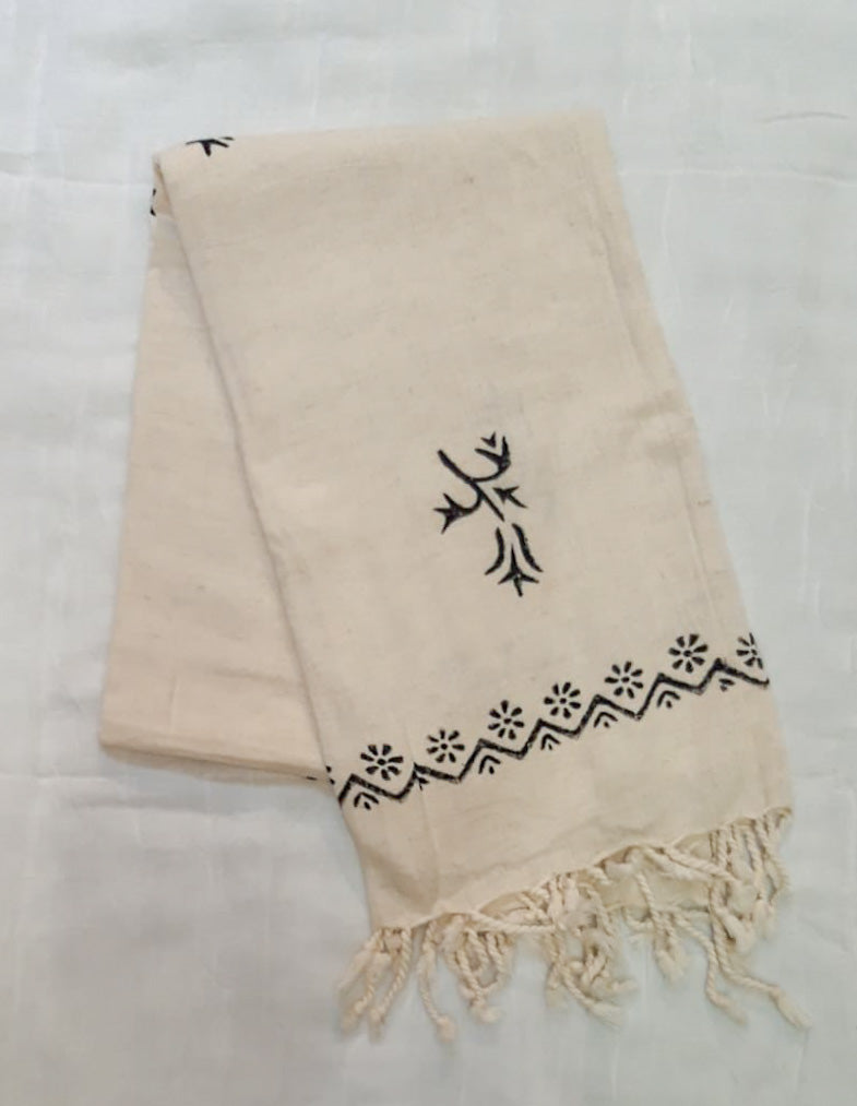 Linen Hand Print Turkish Towel - Tulip Design
