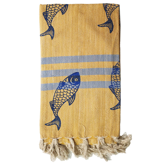 Linen Turkish Towel Pestemal Fish Pattern