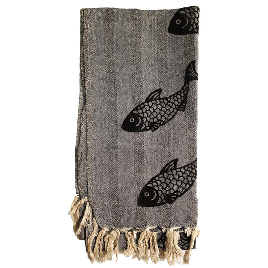 Linen Turkish Towel Pestemal Fish Pattern