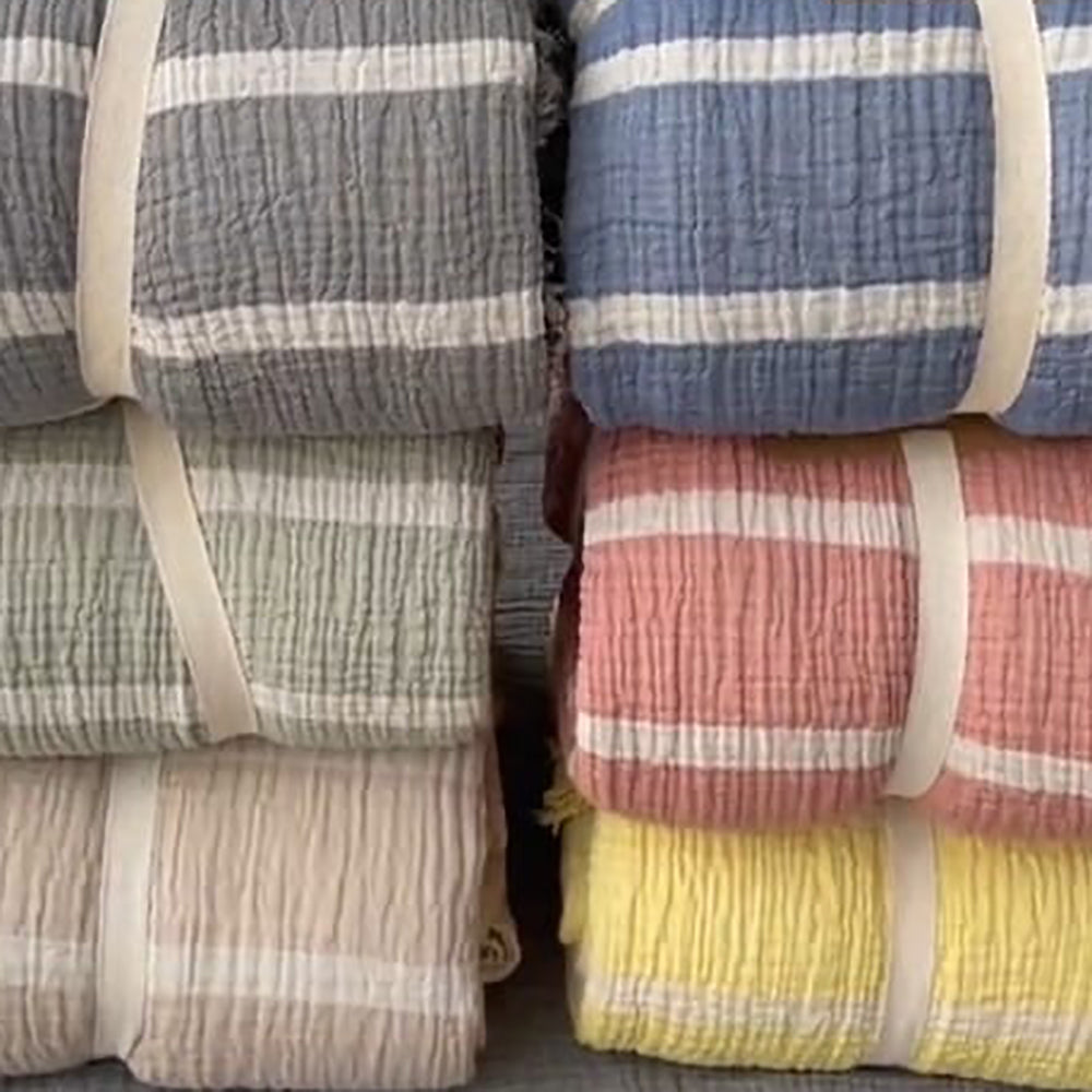 Muslin Natural Cotton Blanket Pillow Set Stripe Gauze Blanket for Adult