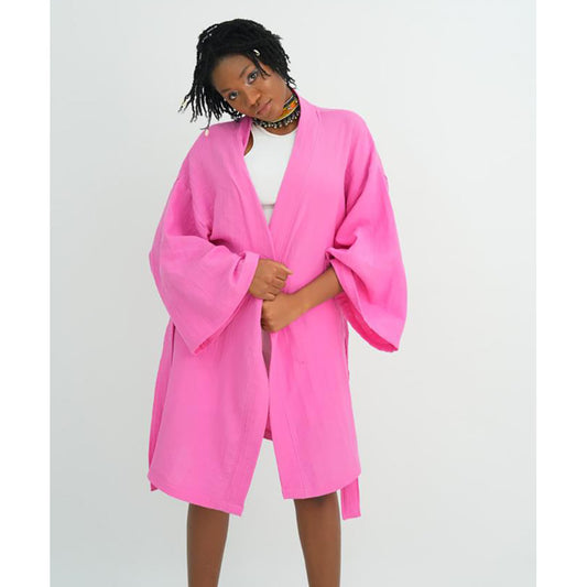Muslin Pink Kimono Kaftan Bathrobe