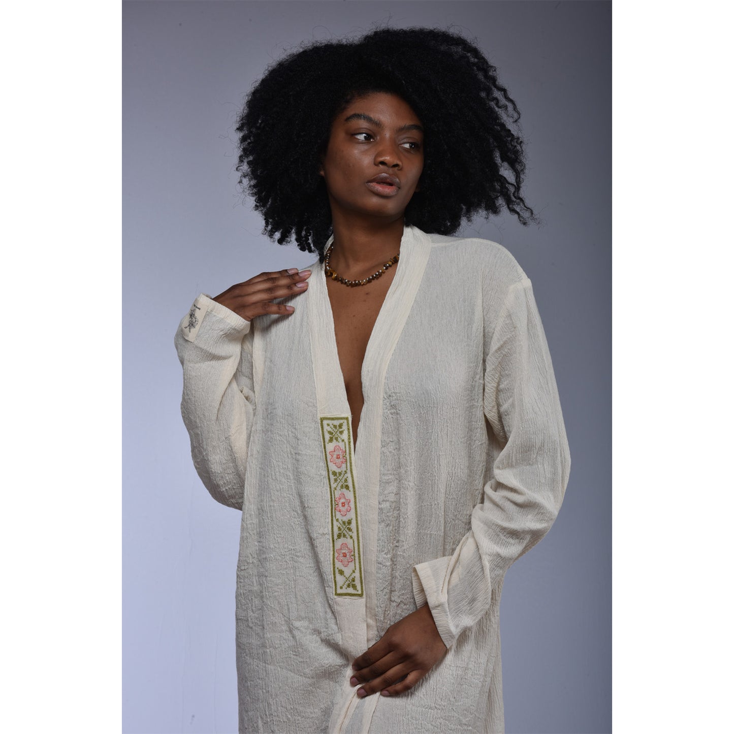 Natural Cotton Hand Embroidered Kimono