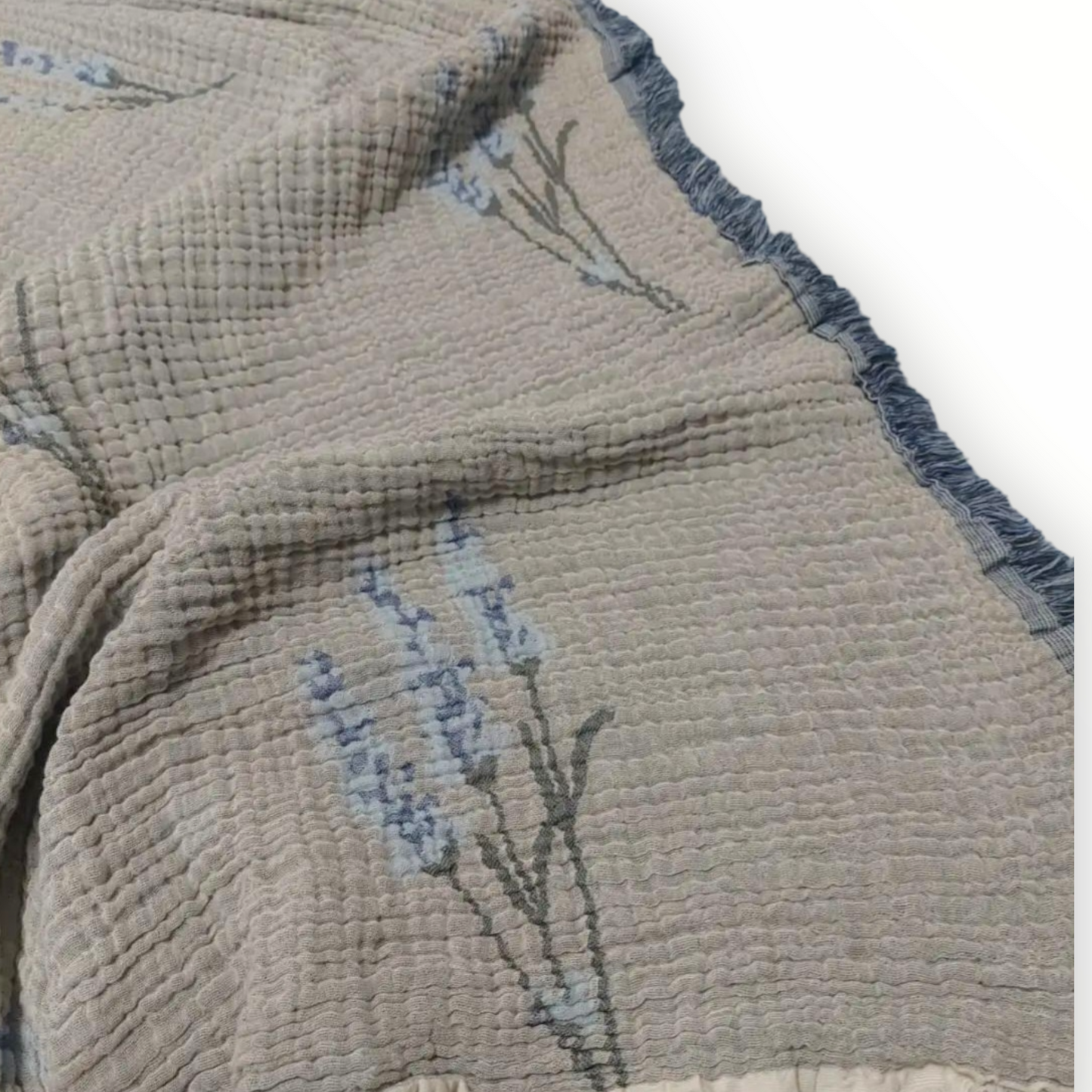 Natural Cotton Muslin Bed Cover for Adults Gauze Blanket Lavender Design