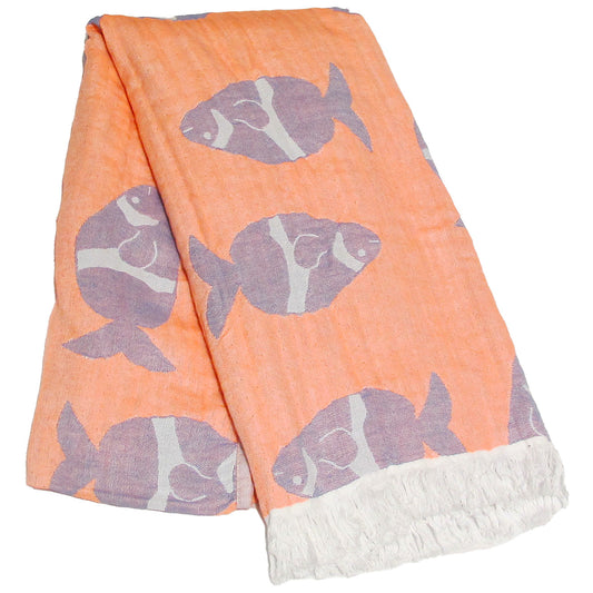 Orange Fish  Pestemal Turkish Towel