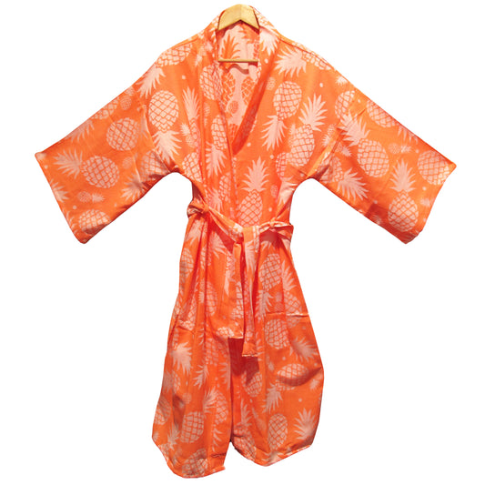 Hand-Woven Natural Cotton Orange Turkish Towel Kimono