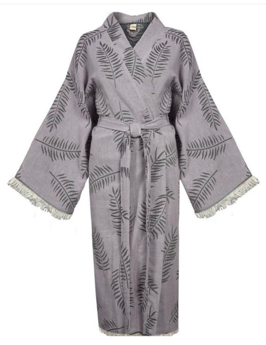 Hand-Woven Natural Cotton Leaves Pattern Turkish Towel Kimono