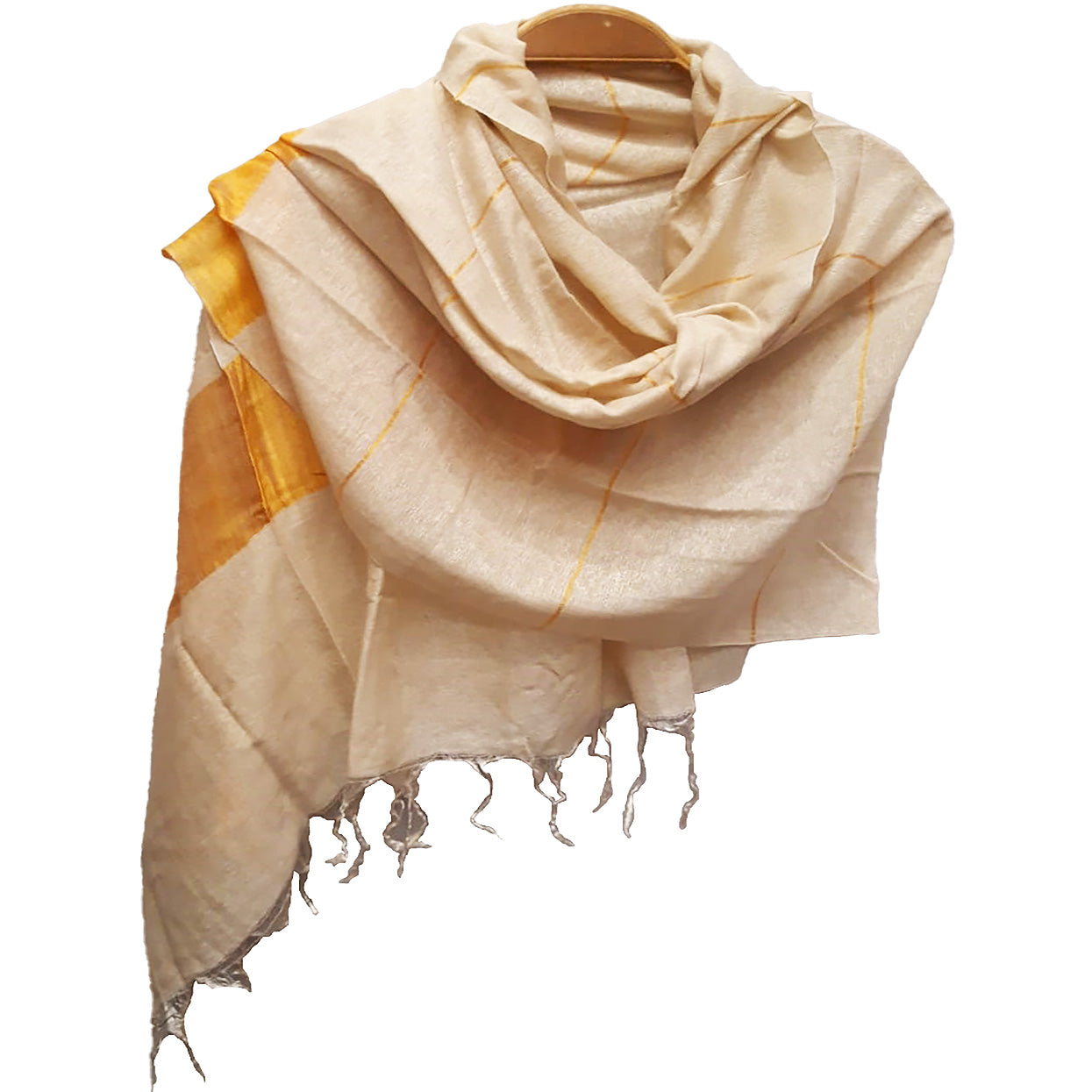 Pure Raw Silk Hand-Woven Scarf Yellow Stripes