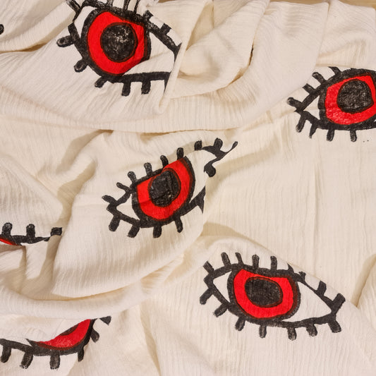 Three Layers Hand Woven Natural Cotton Turkish Towel Pestemal Evil Eye Design