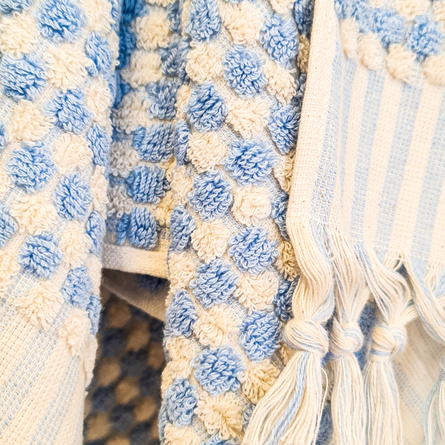 Turkish Hammam Terry Hand Towels Baby Blue Dotted