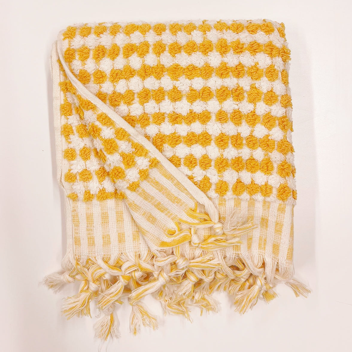 Turkish Terry Natural Cotton Hand Towel Dotted Yellow